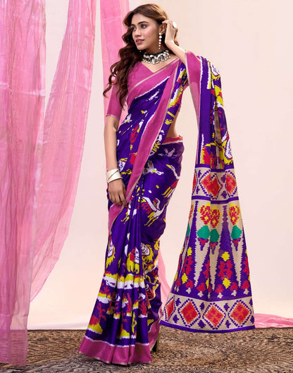 Violet Cotton Silk Printed Saree