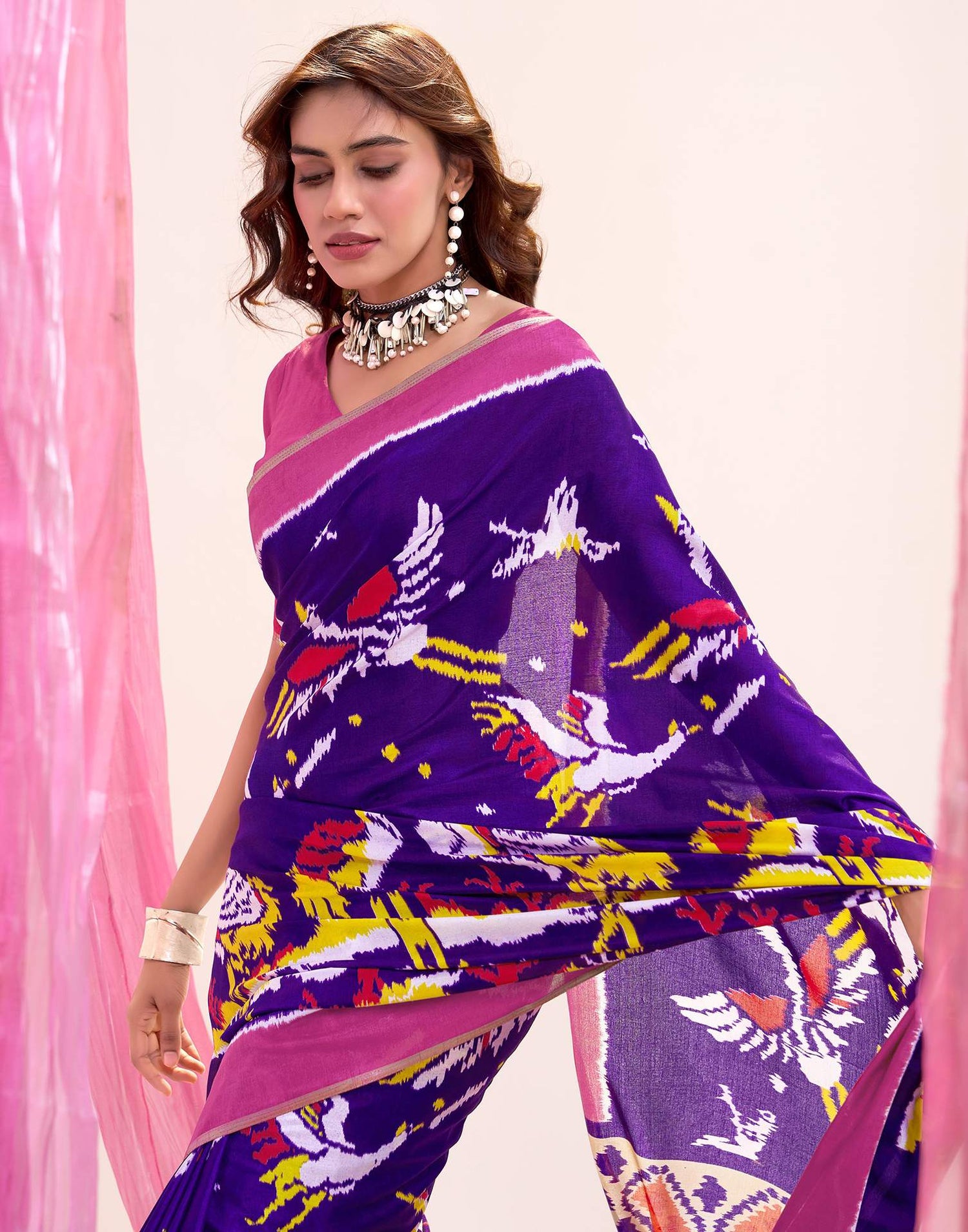 Violet Cotton Silk Printed Saree