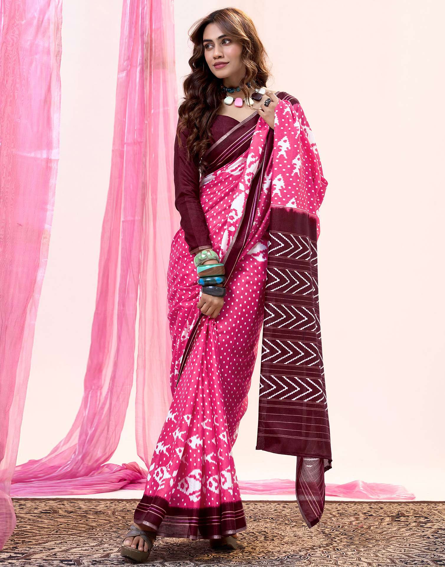 Hot Pink Cotton Silk Printed Saree