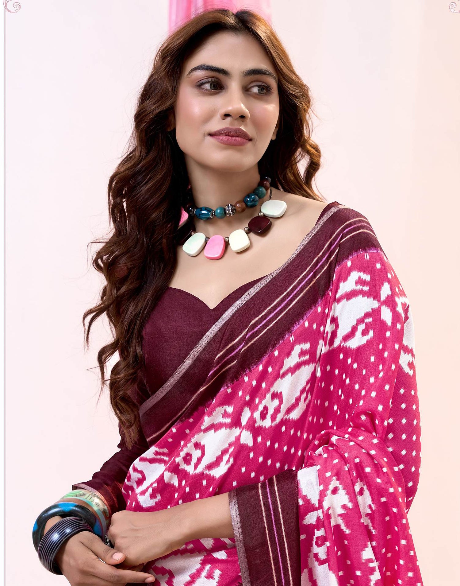 Hot Pink Cotton Silk Printed Saree