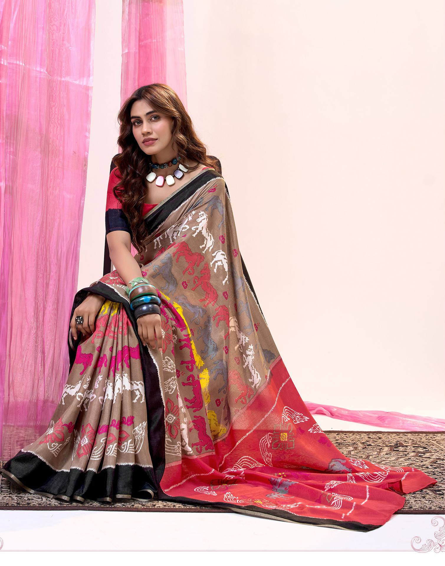 Dull Brown Cotton Silk Printed Saree