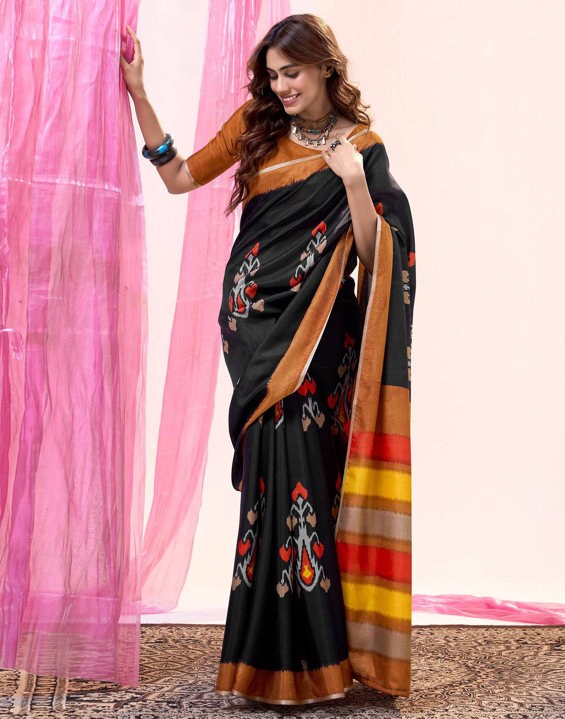 Black Cotton Silk Printed Saree