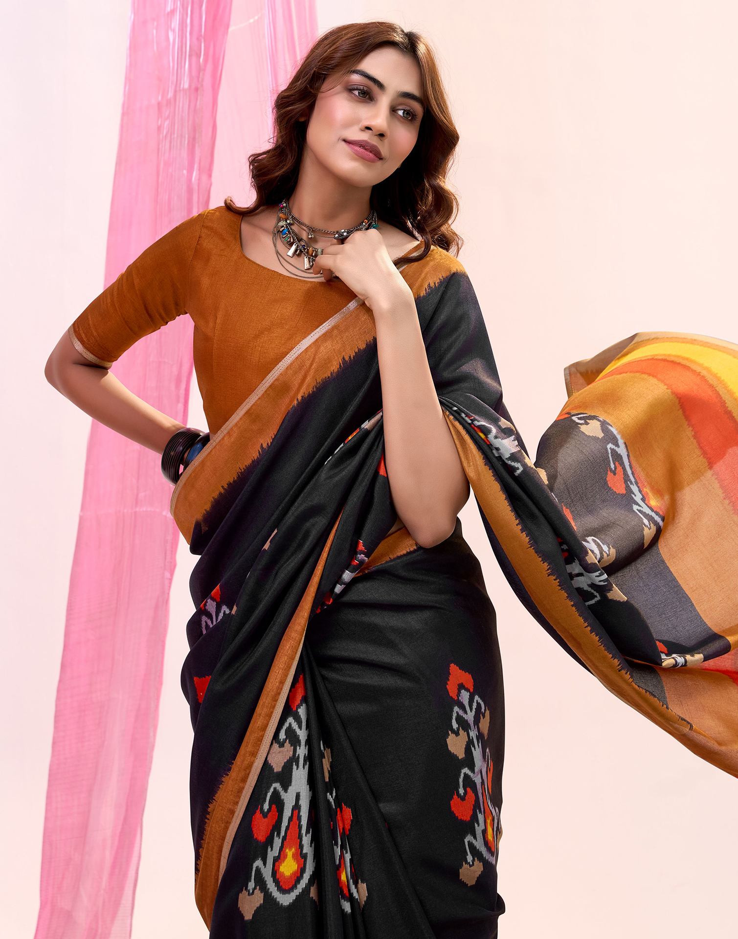 Black Cotton Silk Printed Saree