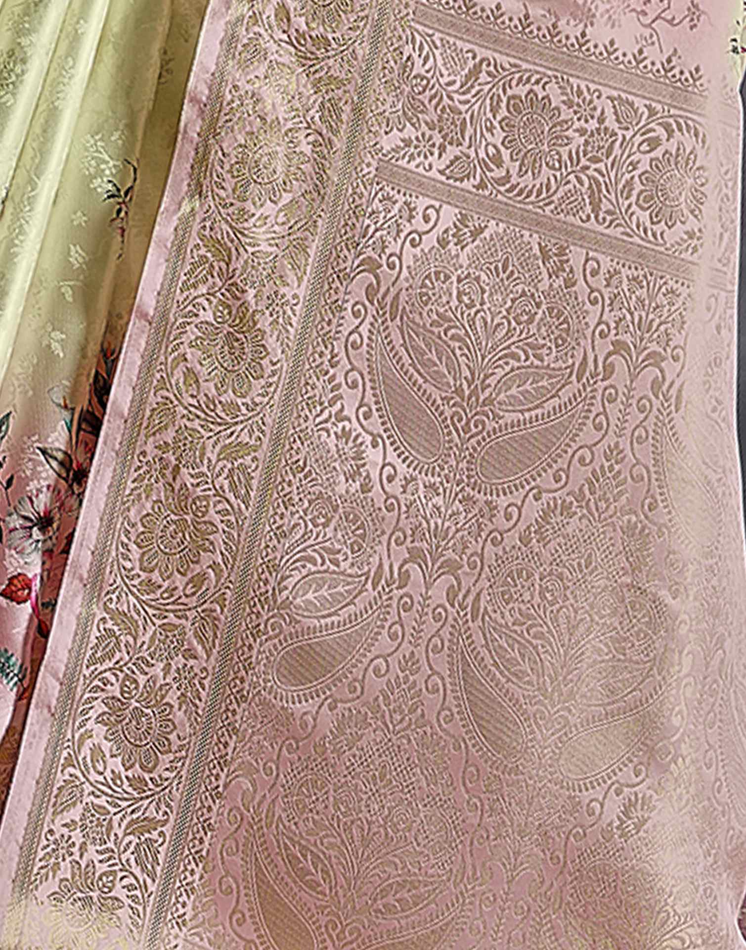 Light Pink Silk Printed Saree