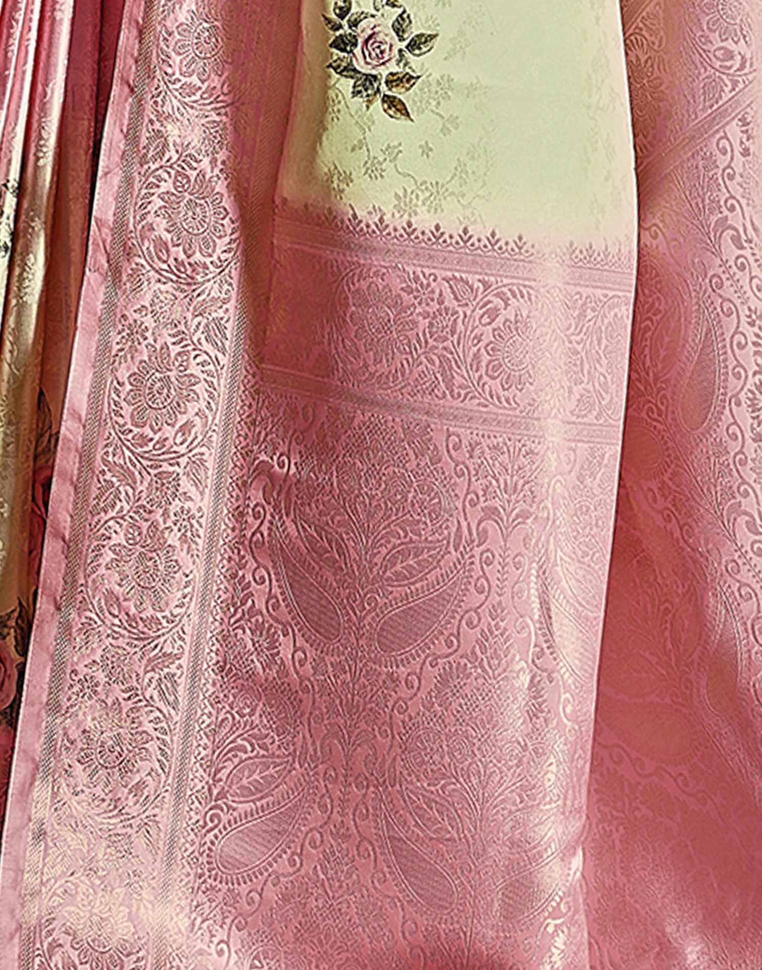 Light Pink Silk Printed Saree