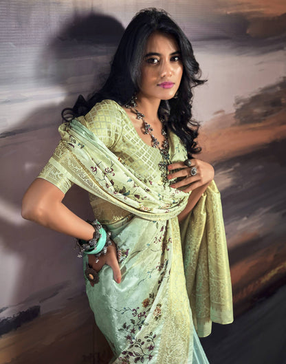 Light Pista Green Silk Printed Saree