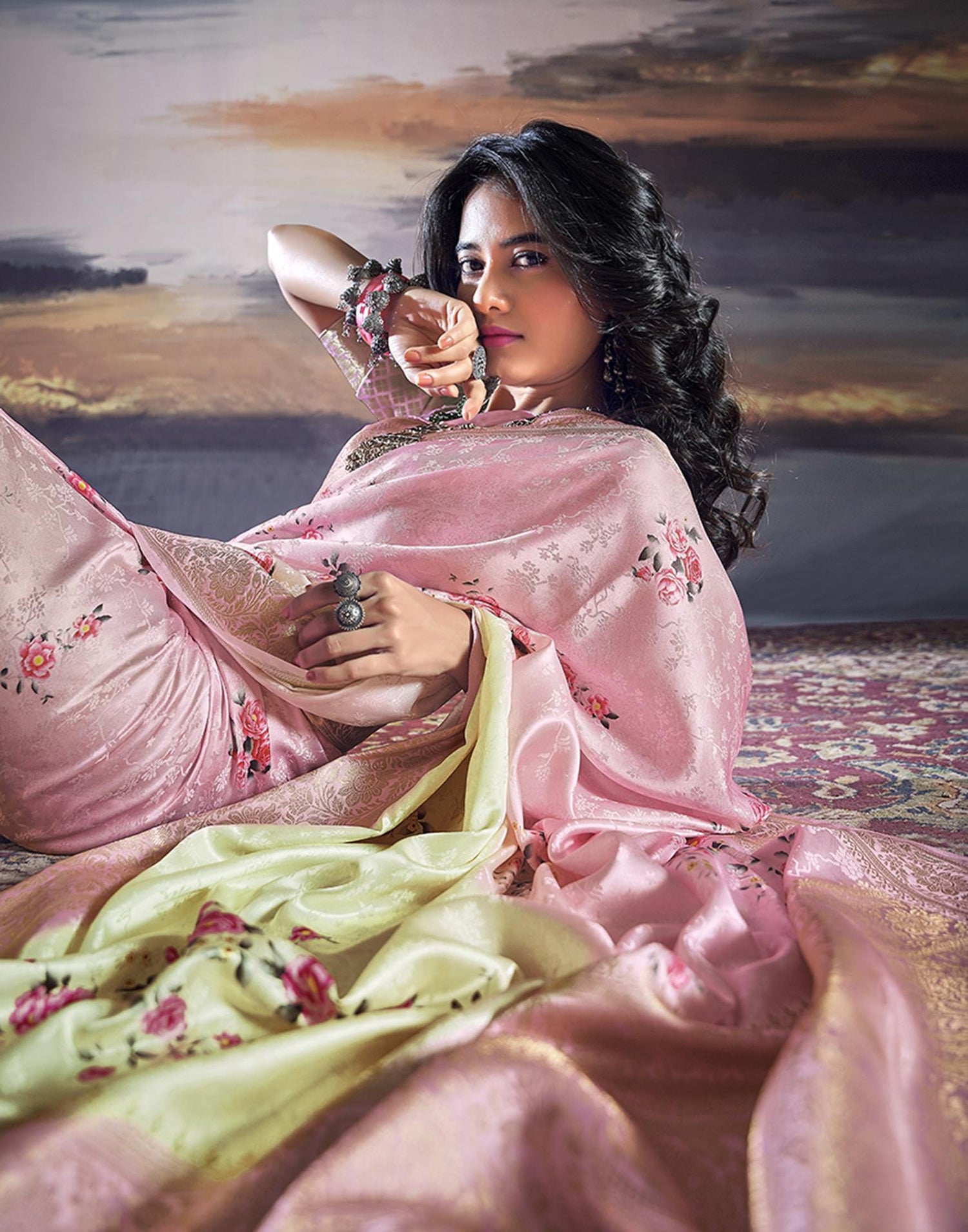 Light Pink Silk Printed Saree