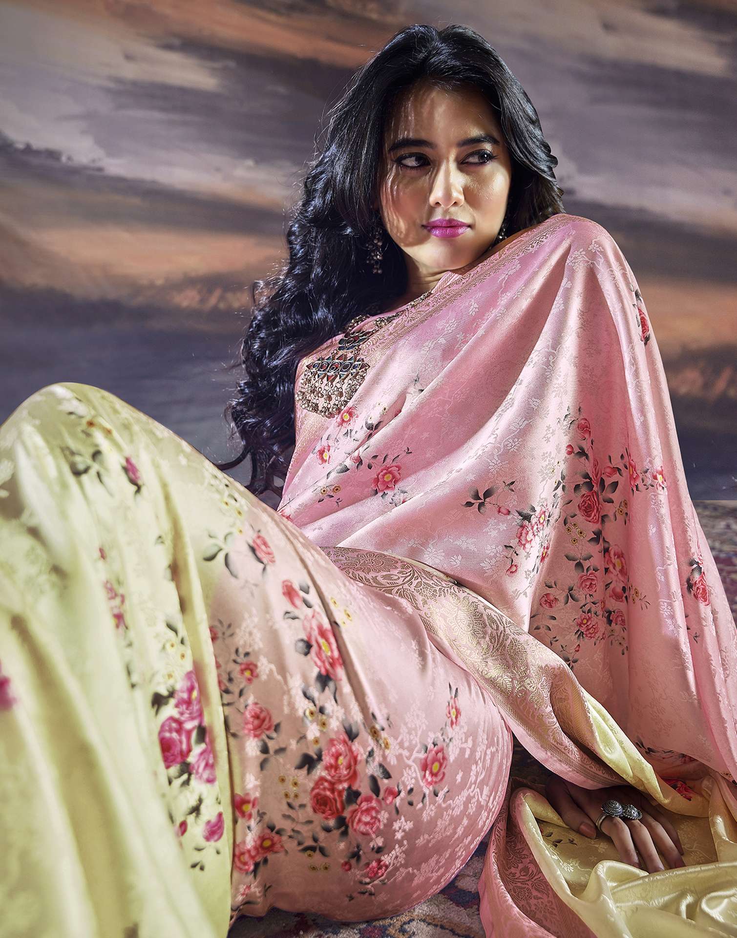 Light Pink Silk Printed Saree