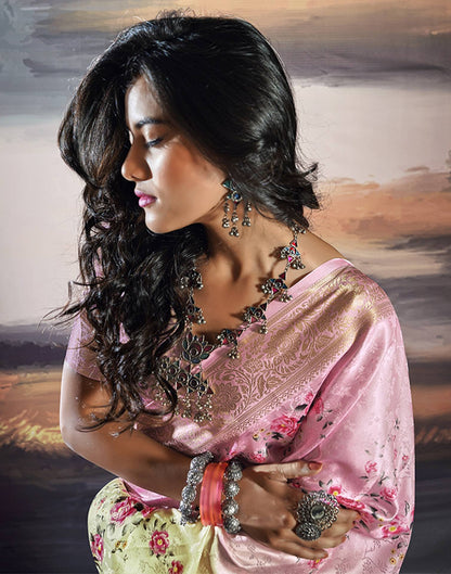 Light Pink Silk Printed Saree