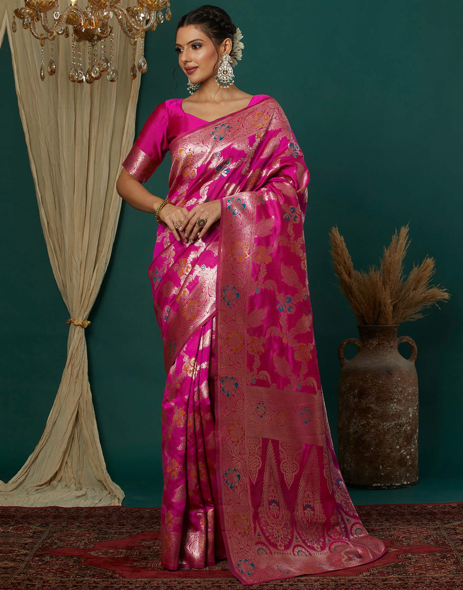 Magenta Silk Weaving Banarasi Saree