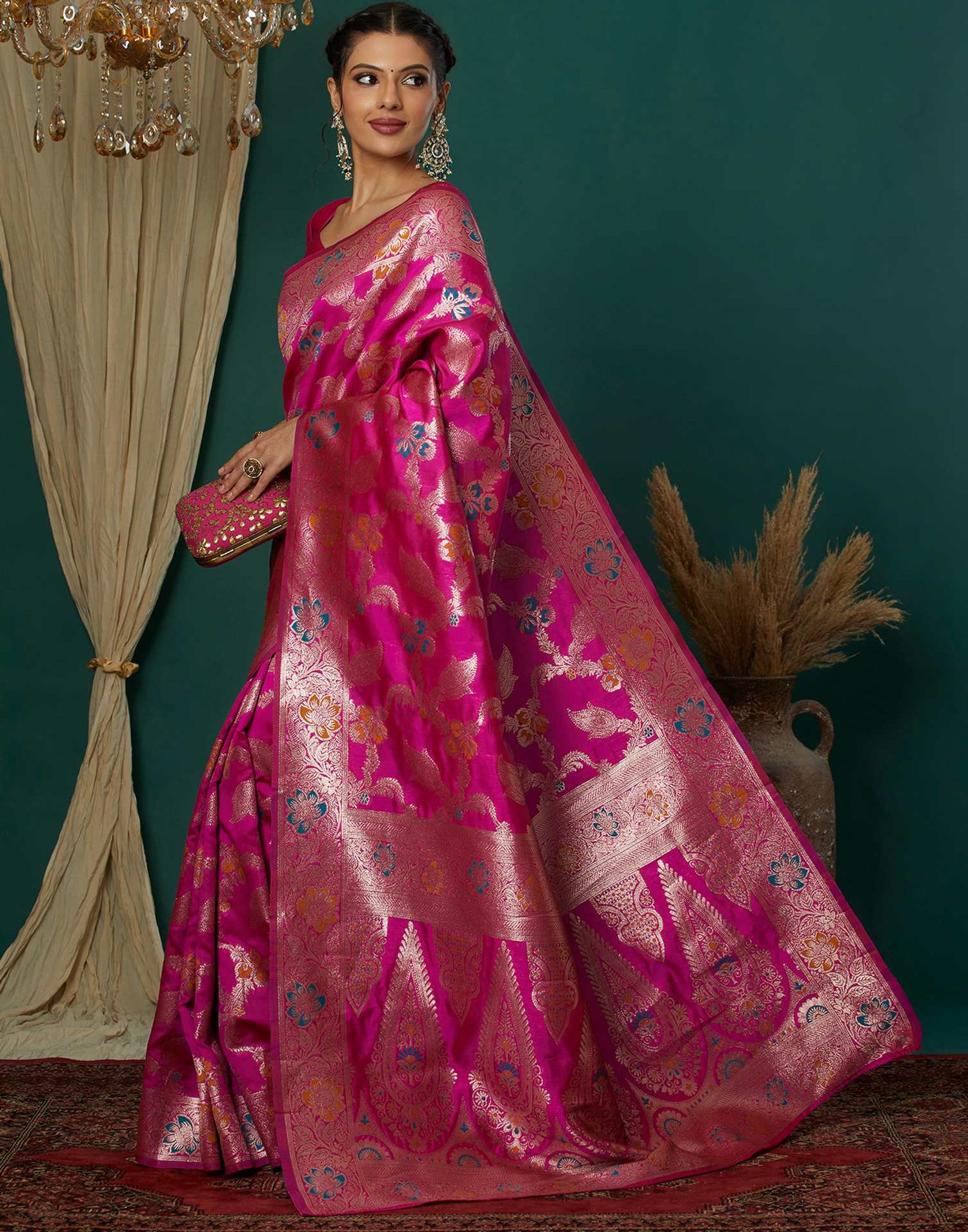 Magenta Silk Weaving Banarasi Saree