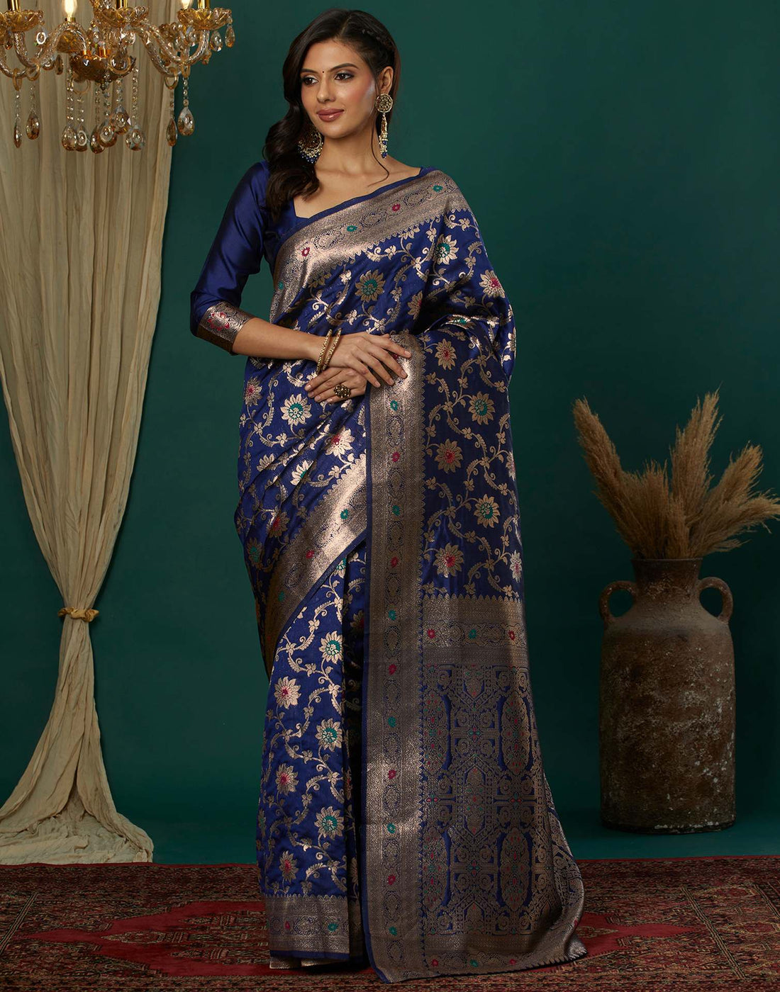 Navy Blue Silk Weaving Banarasi Saree