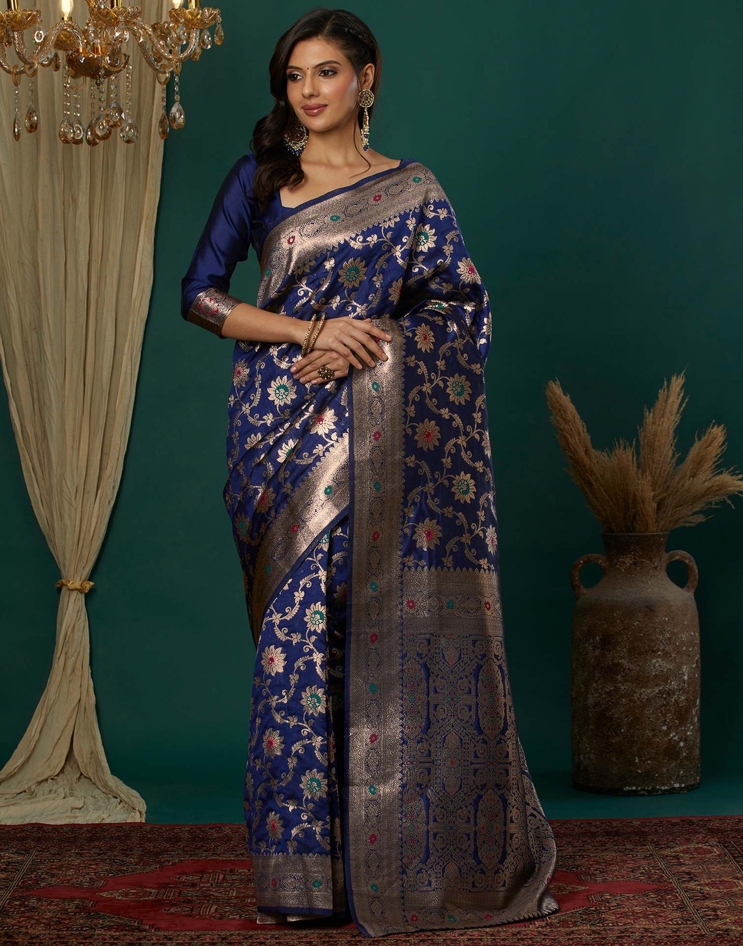 Navy Blue Silk Weaving Banarasi Saree