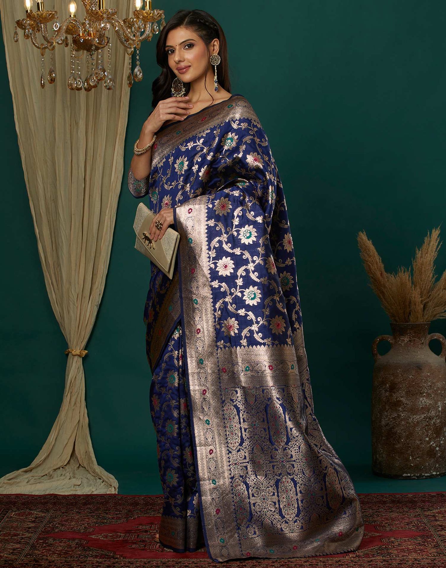 Navy Blue Silk Weaving Banarasi Saree