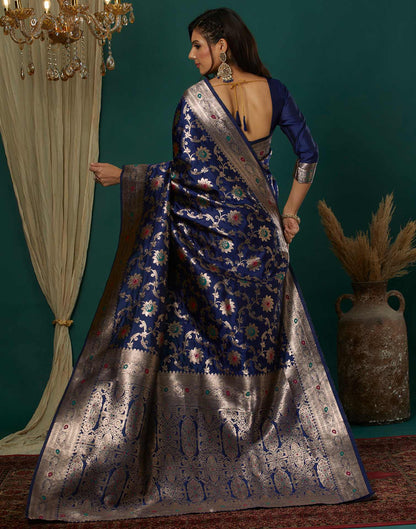 Navy Blue Silk Weaving Banarasi Saree