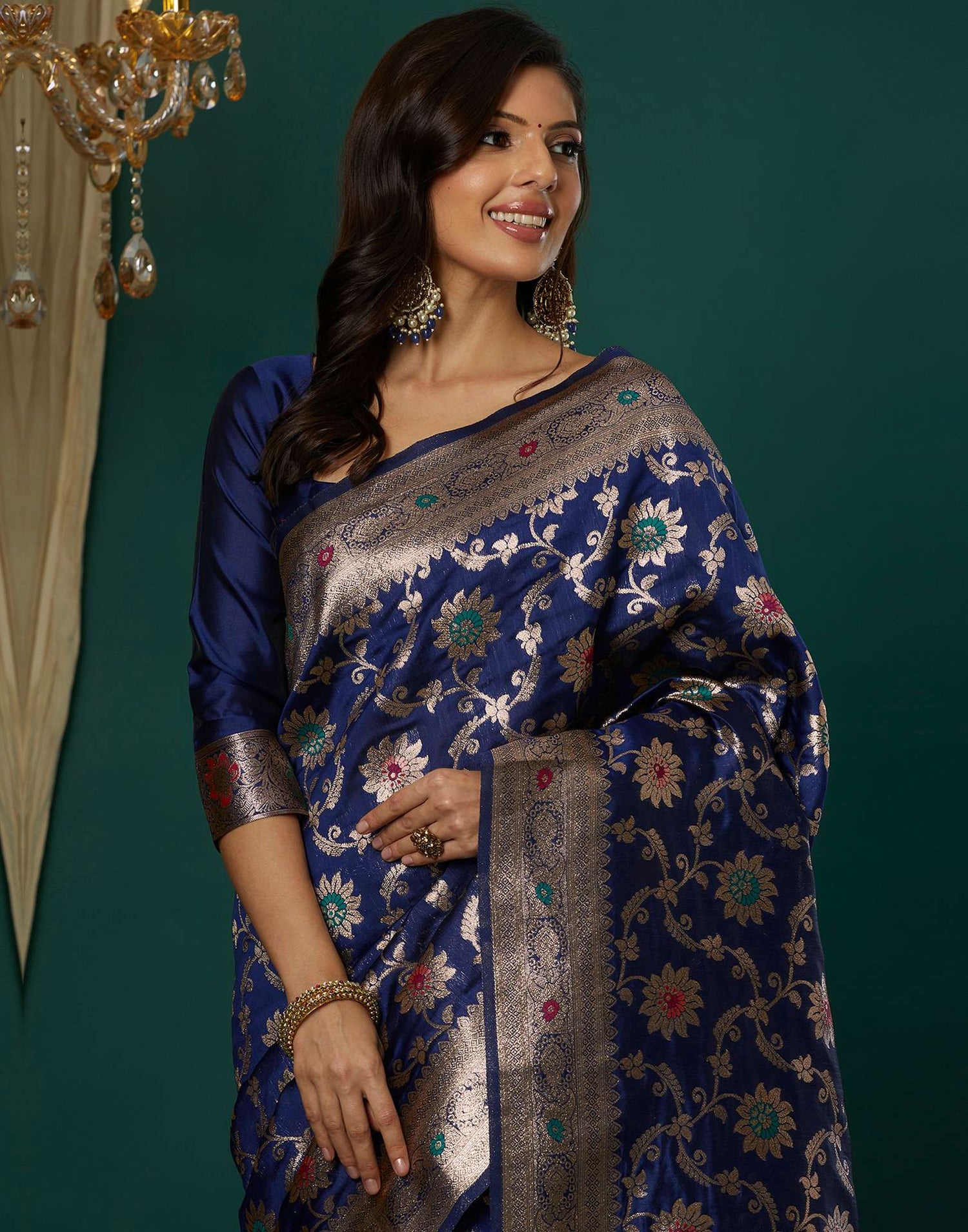 Navy Blue Silk Weaving Banarasi Saree