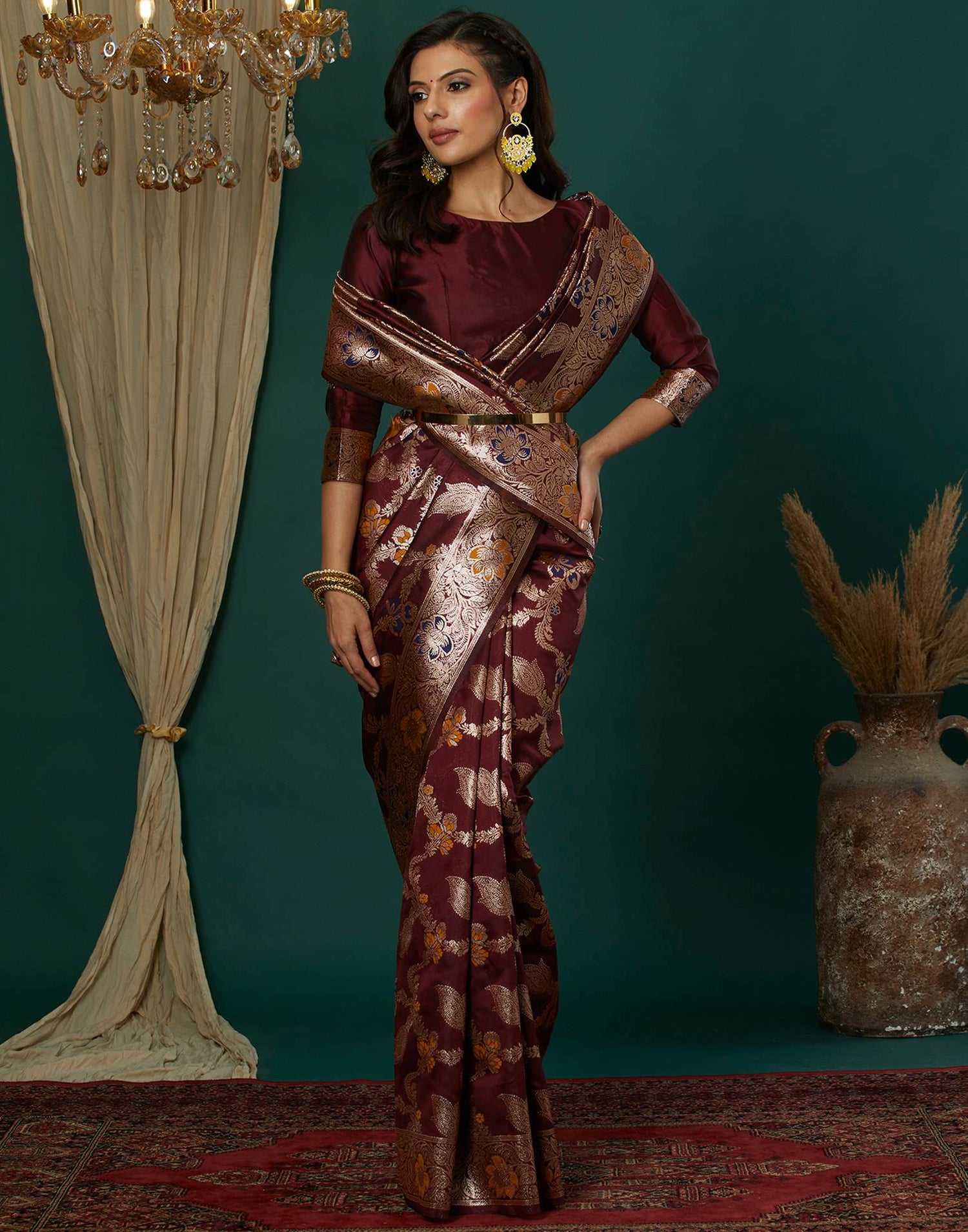 Maroon Silk Weaving Banarasi Saree