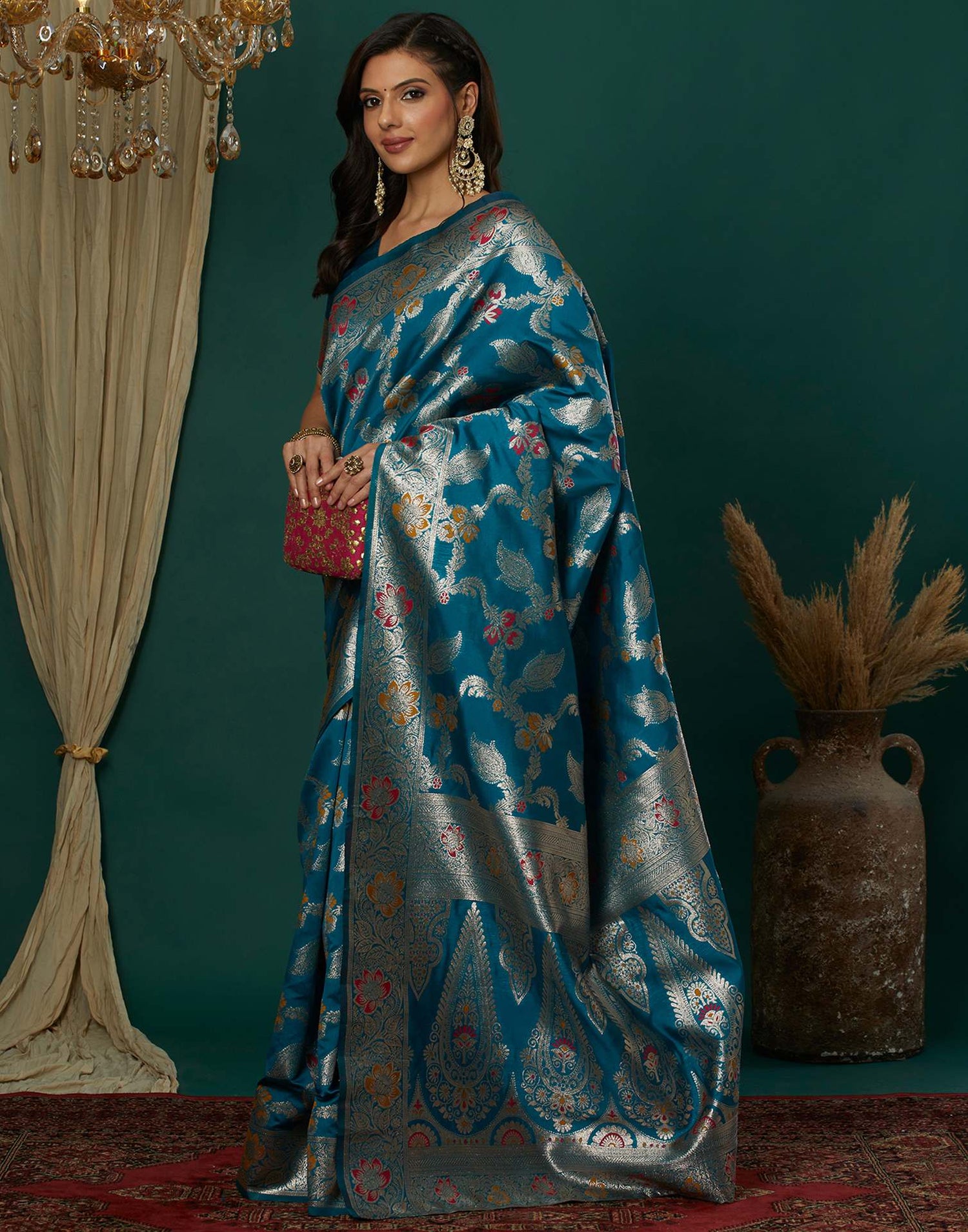 Teal Green Silk Weaving Banarasi Saree