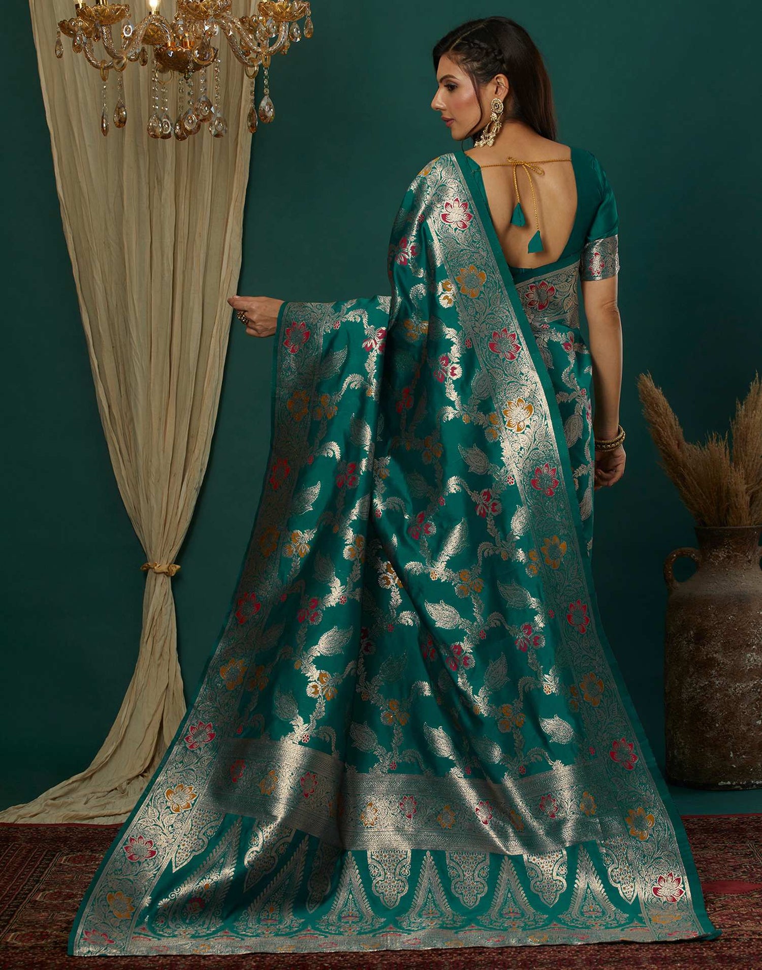 Teal Green Silk Weaving Banarasi Saree