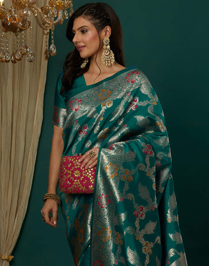 Teal Green Silk Weaving Banarasi Saree