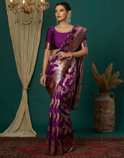 Wine Silk Weaving Banarasi Saree