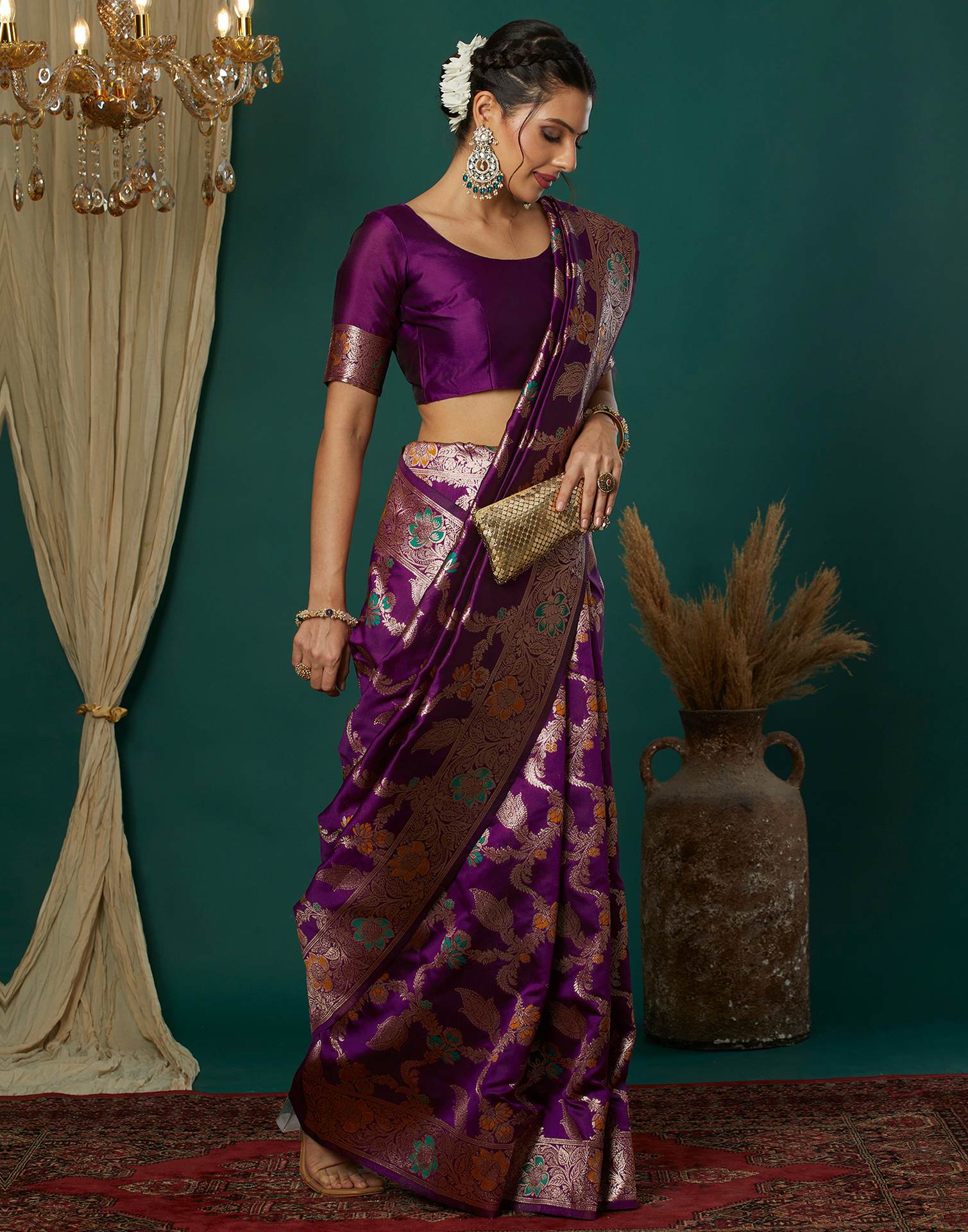 Wine Silk Weaving Banarasi Saree