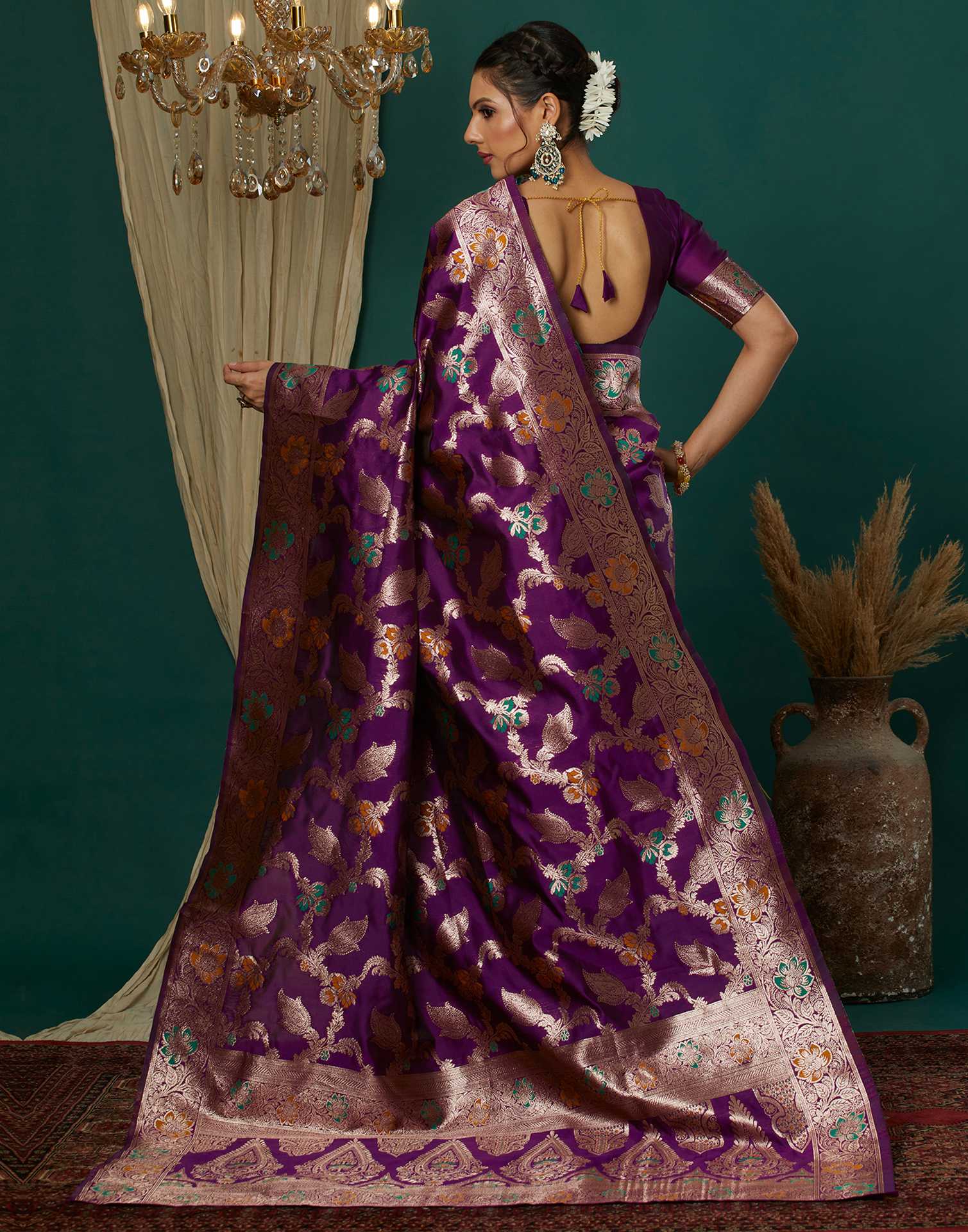 Wine Silk Weaving Banarasi Saree