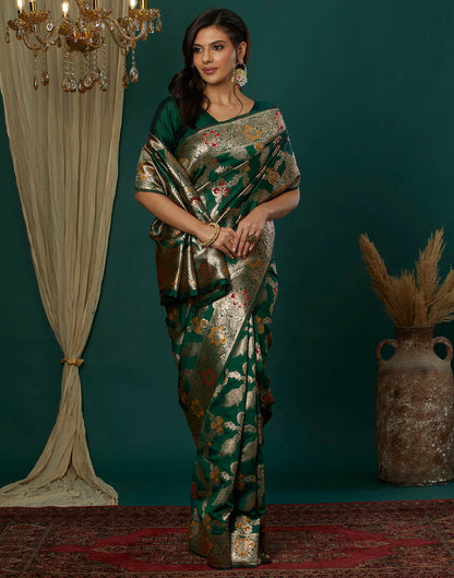 Dark Green Silk Weaving Banarasi Saree