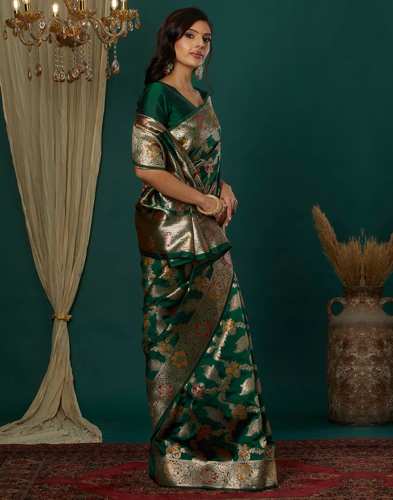 Dark Green Silk Weaving Banarasi Saree