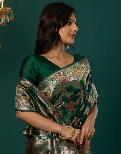 Dark Green Silk Weaving Banarasi Saree