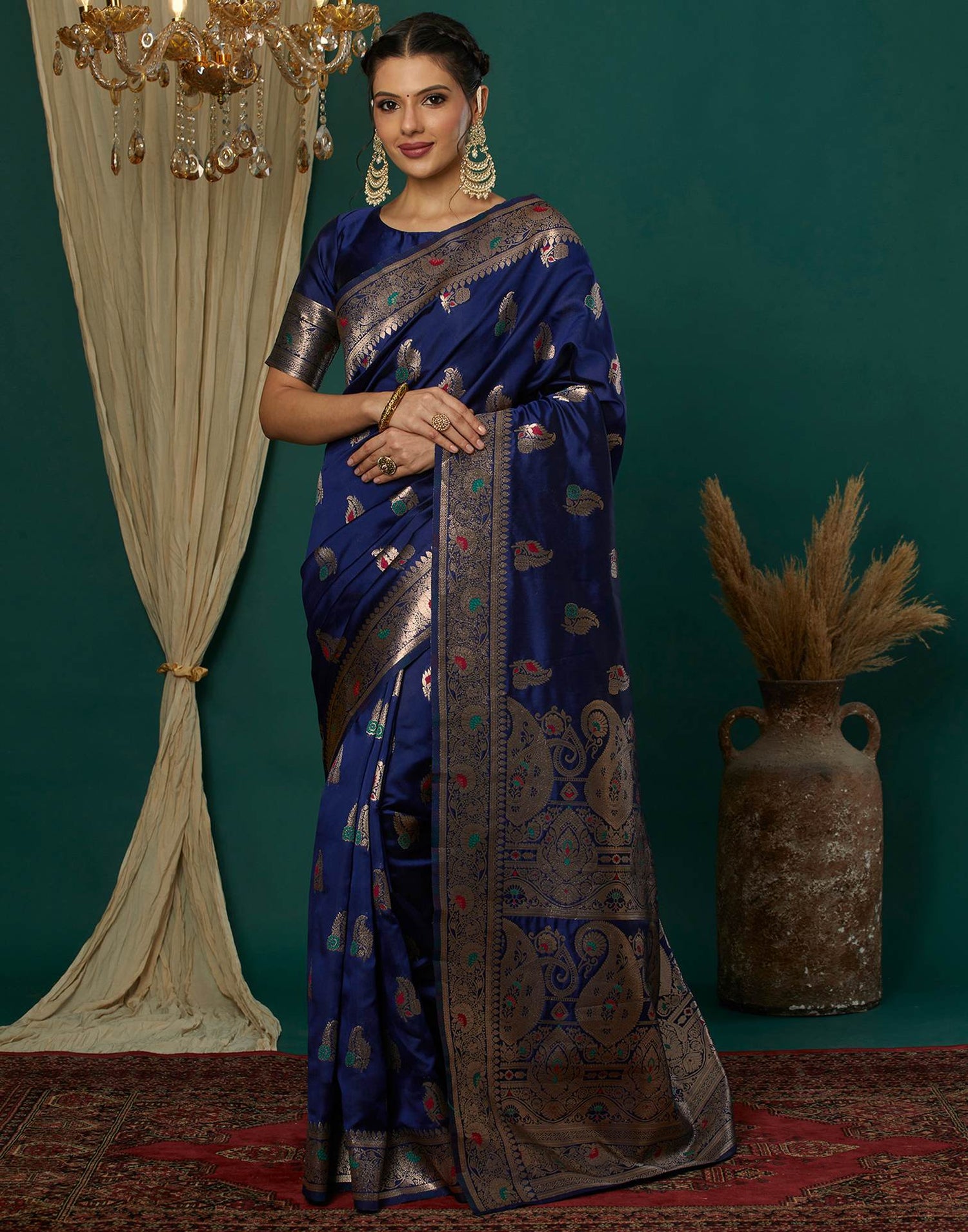 Navy Blue Silk Weaving Banarasi Saree