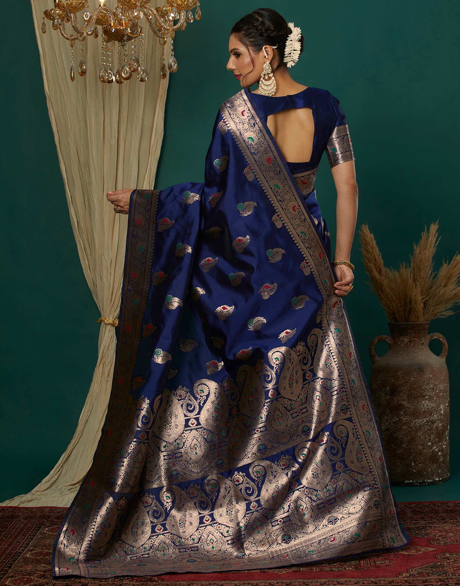 Navy Blue Silk Weaving Banarasi Saree