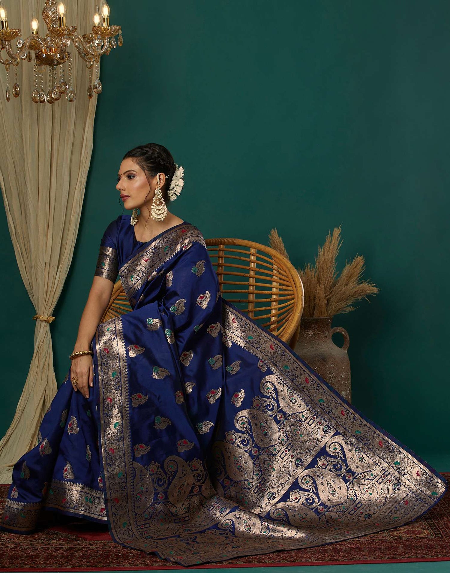 Navy Blue Silk Weaving Banarasi Saree