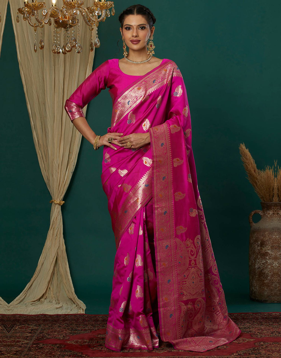 Magenta Silk Weaving Banarasi Saree