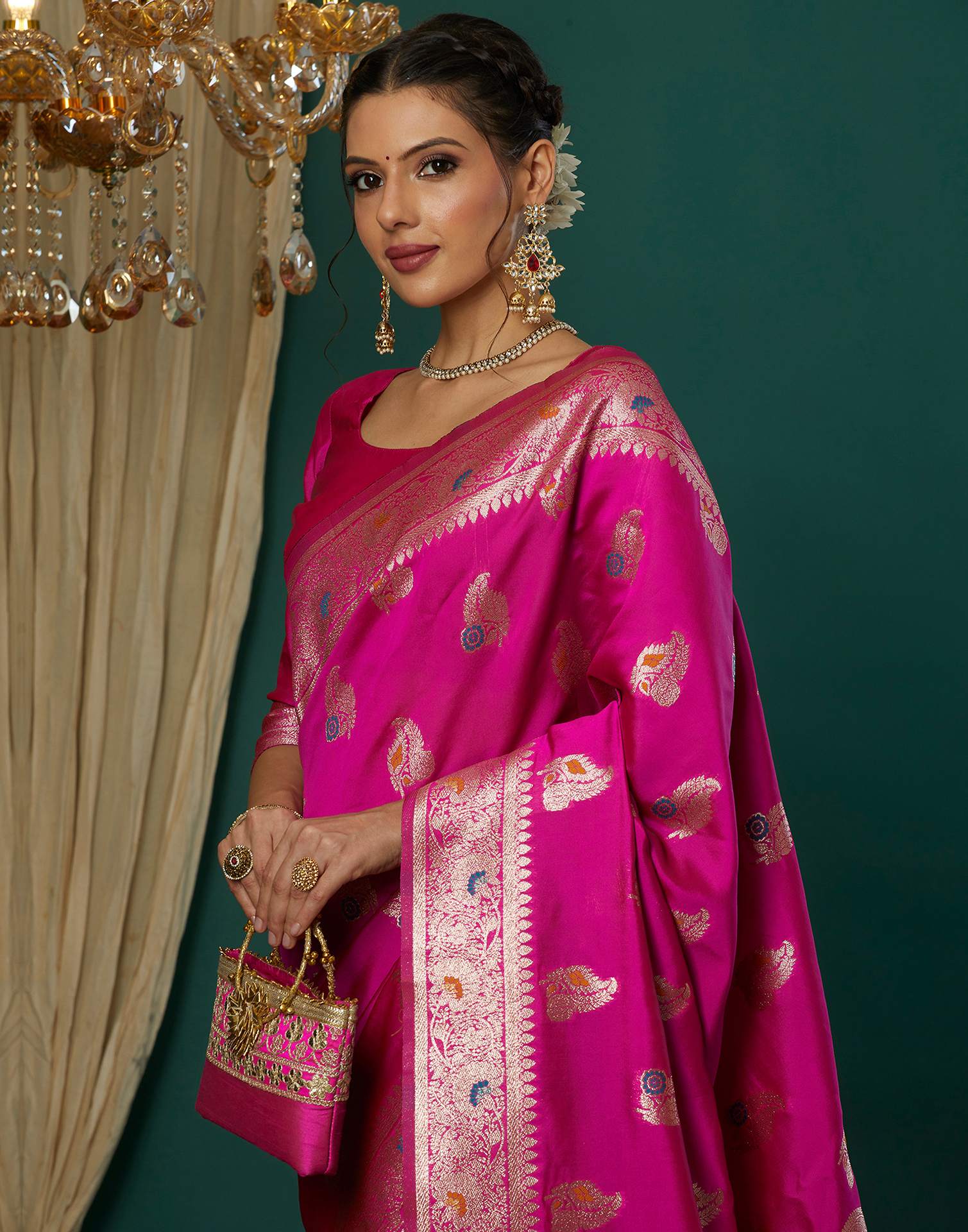 Magenta Silk Weaving Banarasi Saree