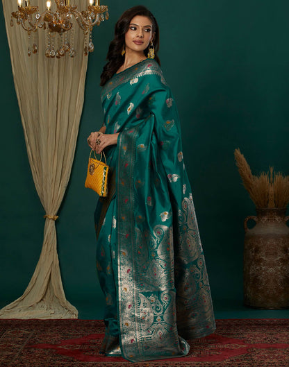 Teal Green Silk Weaving Banarasi Saree