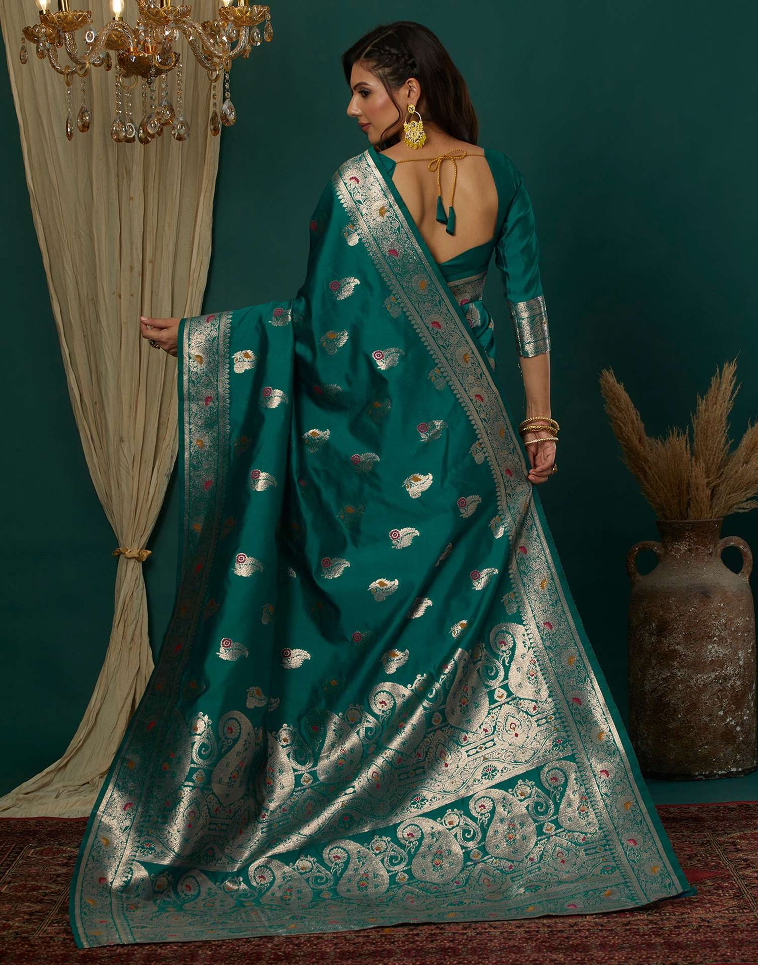 Teal Green Silk Weaving Banarasi Saree