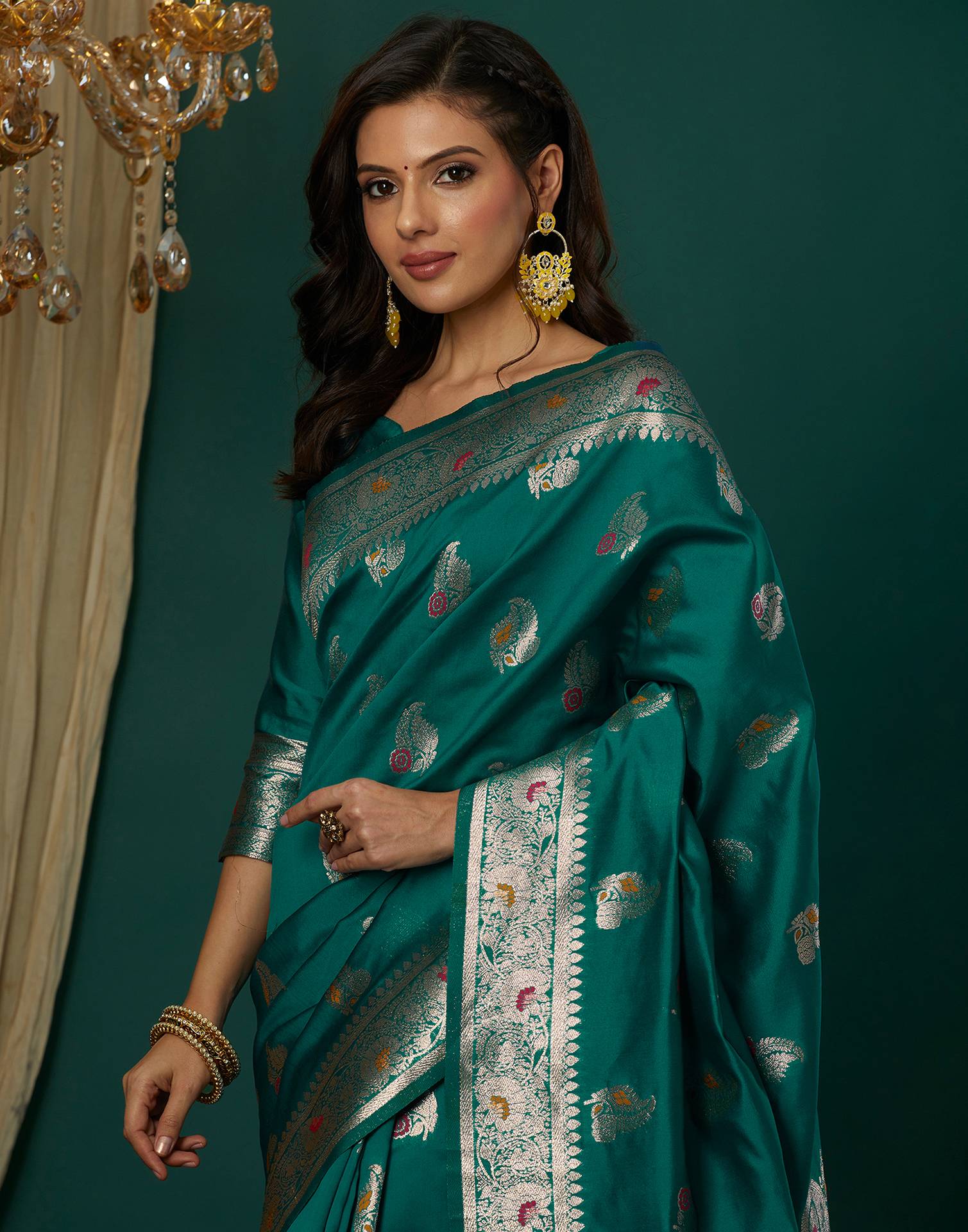 Teal Green Silk Weaving Banarasi Saree