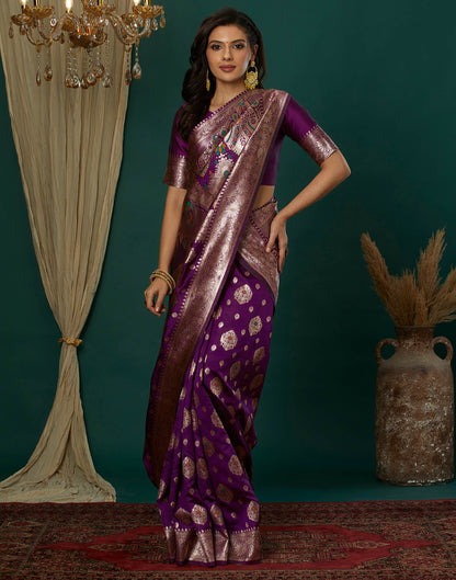 Wine Silk Weaving Banarasi Saree