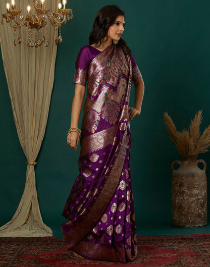 Wine Silk Weaving Banarasi Saree