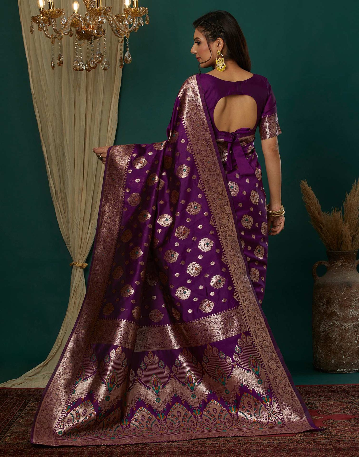 Wine Silk Weaving Banarasi Saree