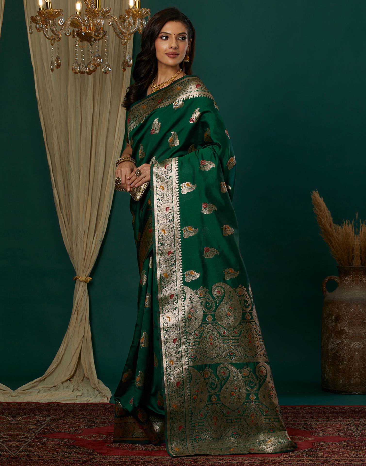 Dark Green Silk Weaving Banarasi Saree