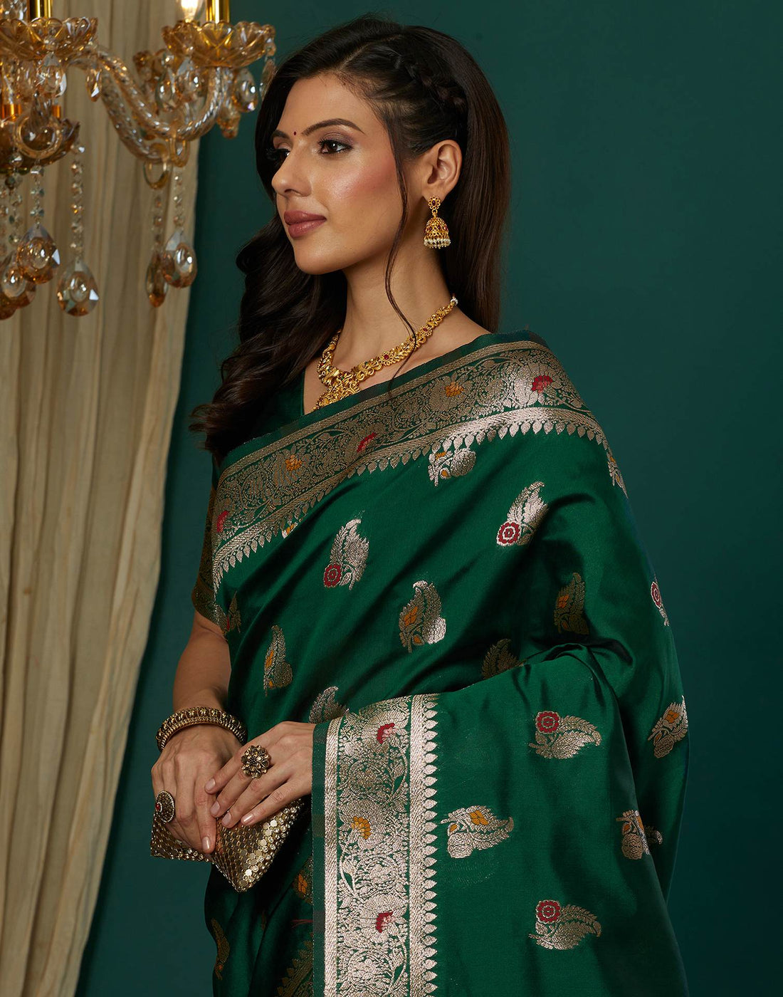 Dark Green Silk Weaving Banarasi Saree