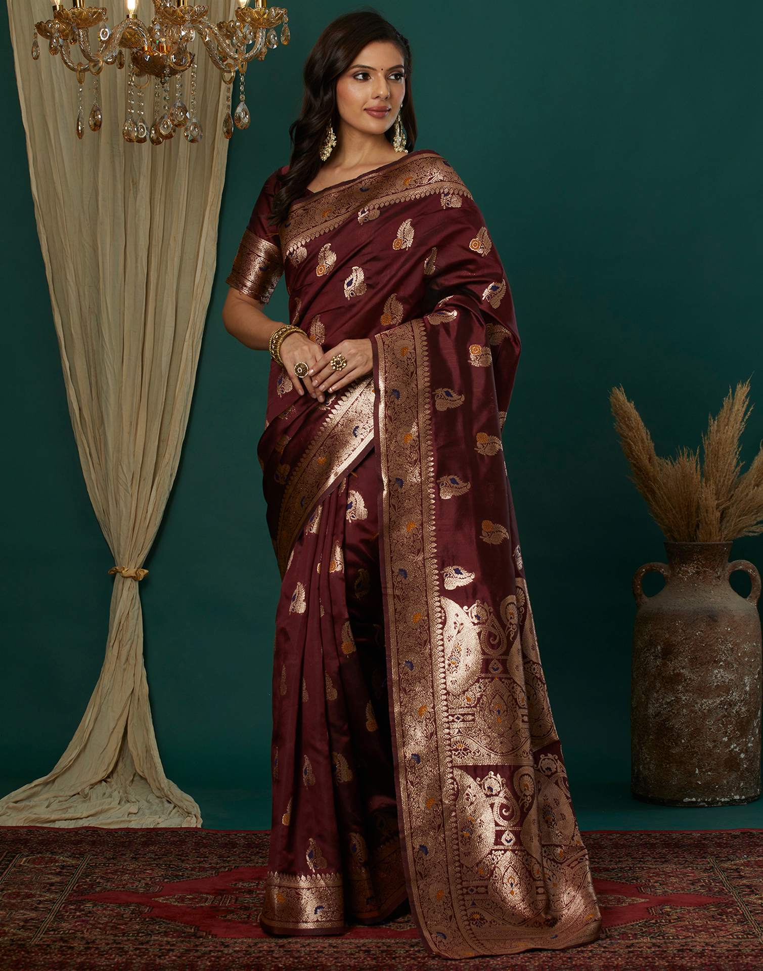 Maroon Silk Weaving Banarasi Saree