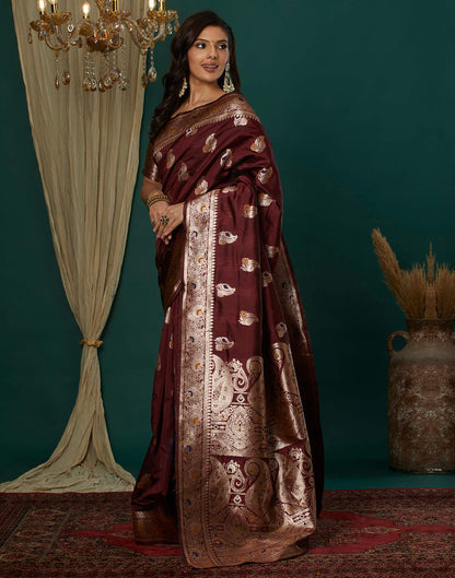 Maroon Silk Weaving Banarasi Saree