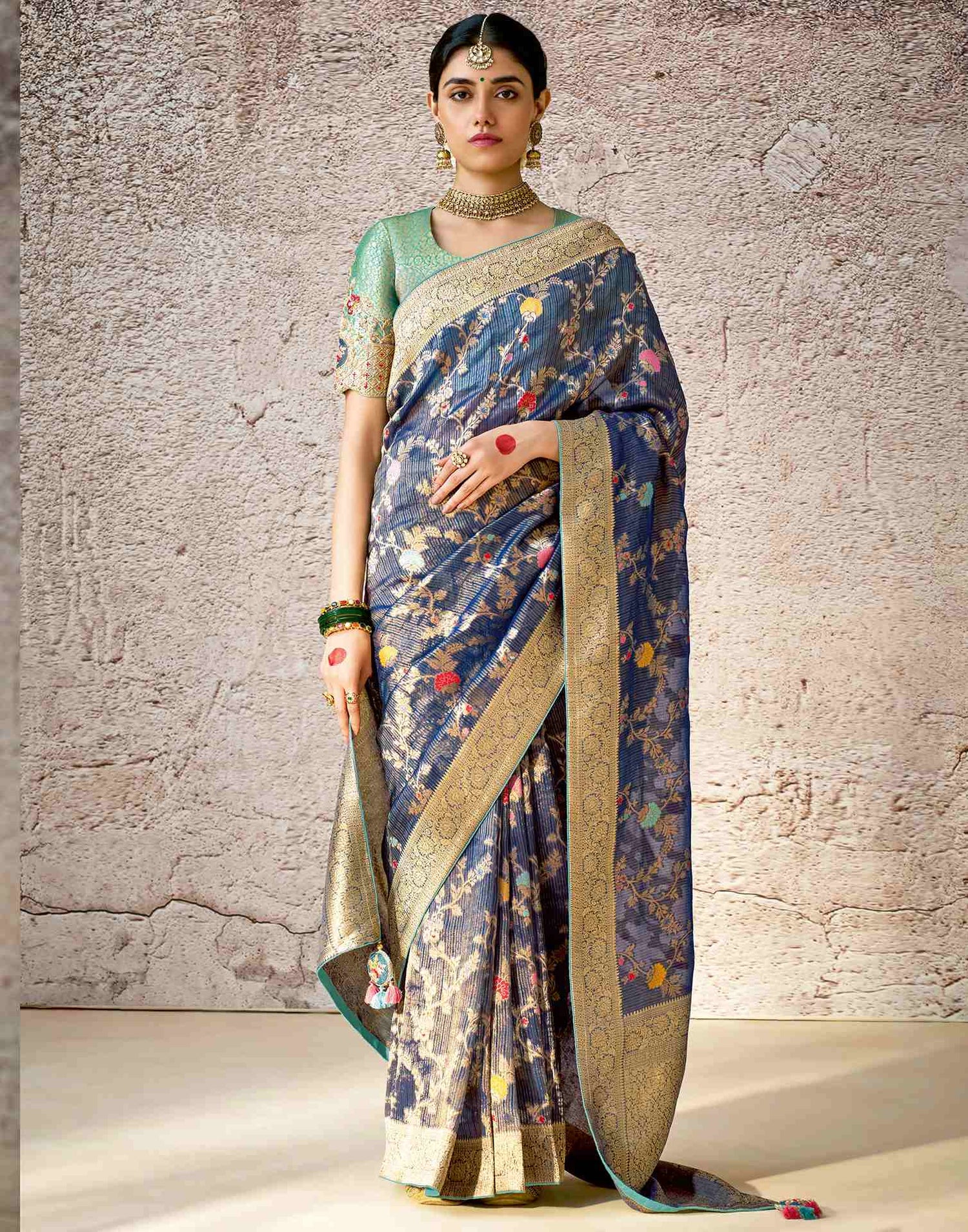 Grey Silk Woven Banarasi Saree