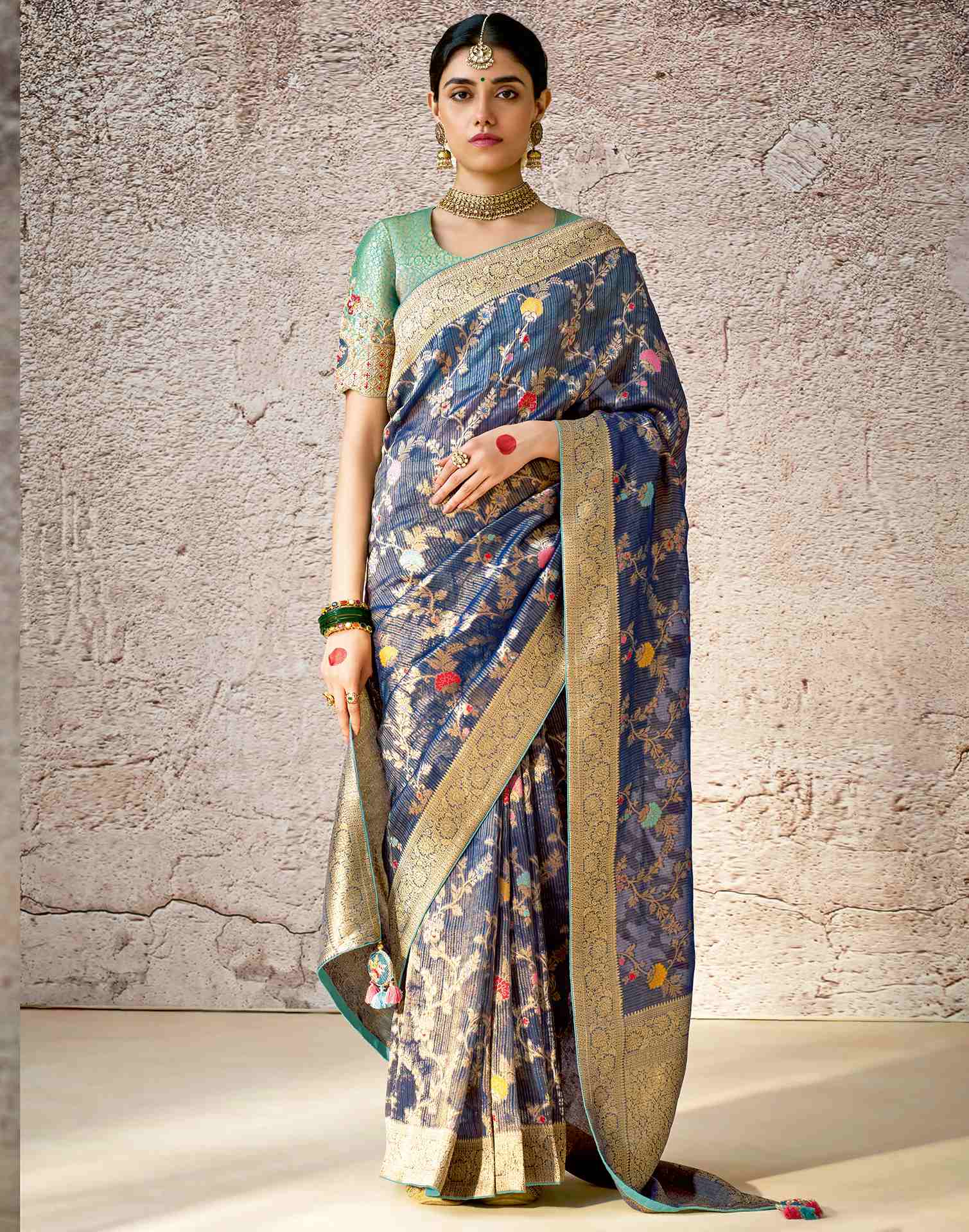 Dark Blue Silk Weaving Banarasi Saree