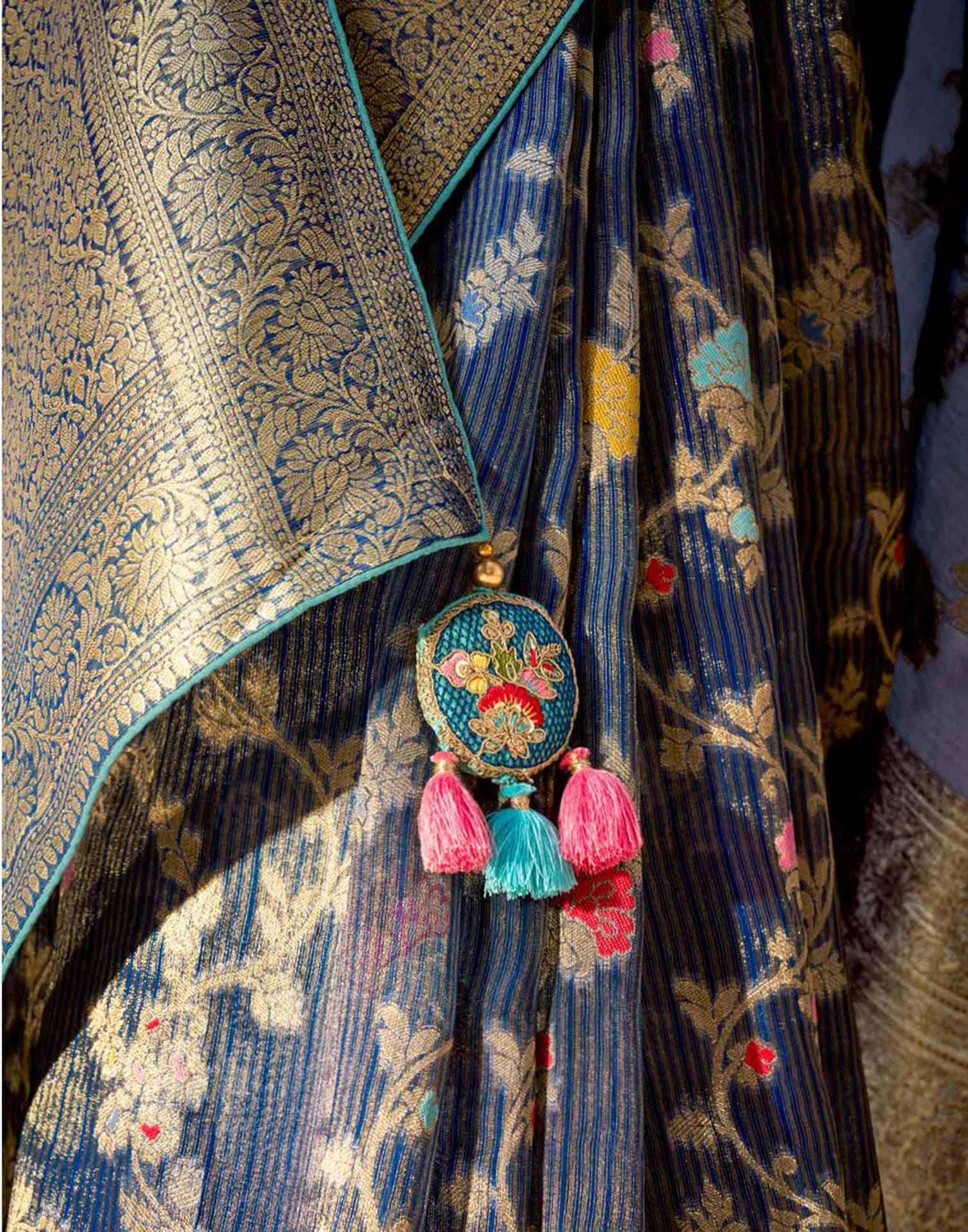 Dark Blue Silk Weaving Banarasi Saree