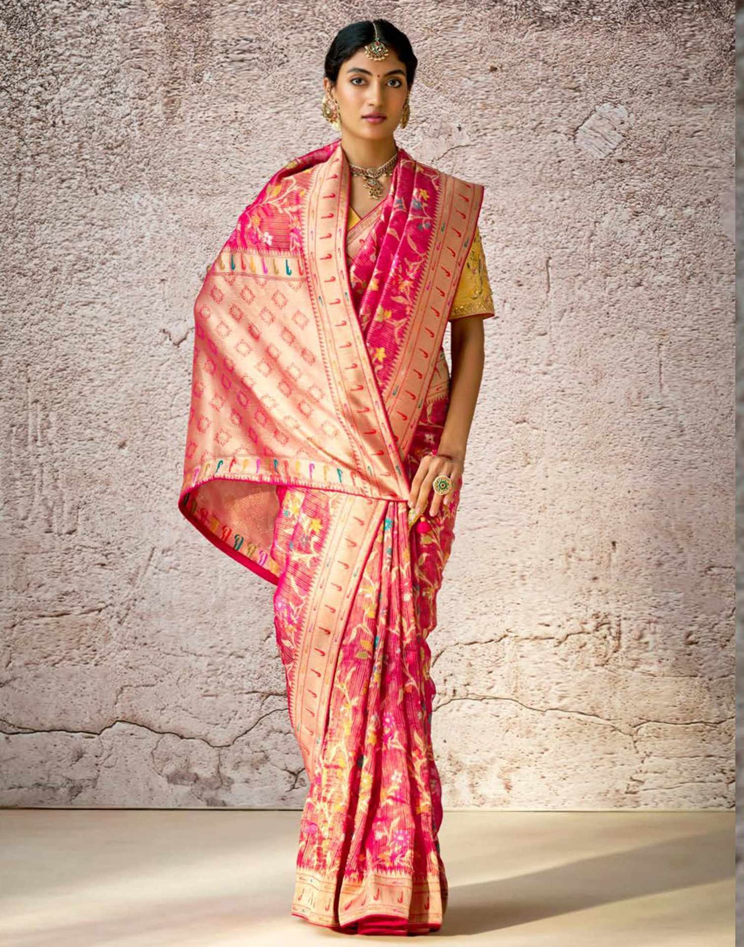 Rani Pink Silk Weaving Paithani Saree