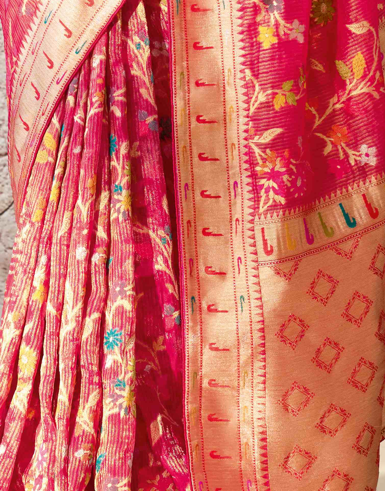 Rani Pink Silk Weaving Paithani Saree